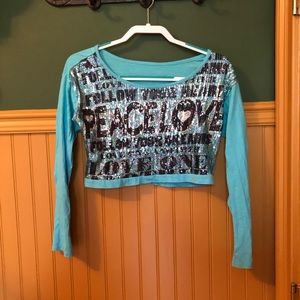Girls Sequin Long-Sleeve Crop Top